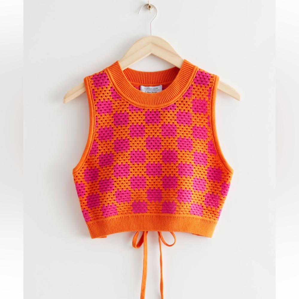 & Other Stories Orange and Pink Crochet Crop Tank